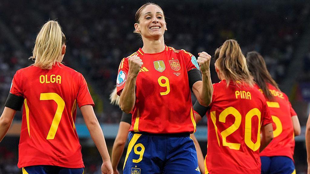 Spain begin Euro 2025 campaign by thrashing Portugal 4 Spain's Esther Gonzalez celebrates a goal