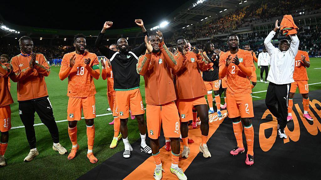 Ivory Coast celebrate beating France in Nantes