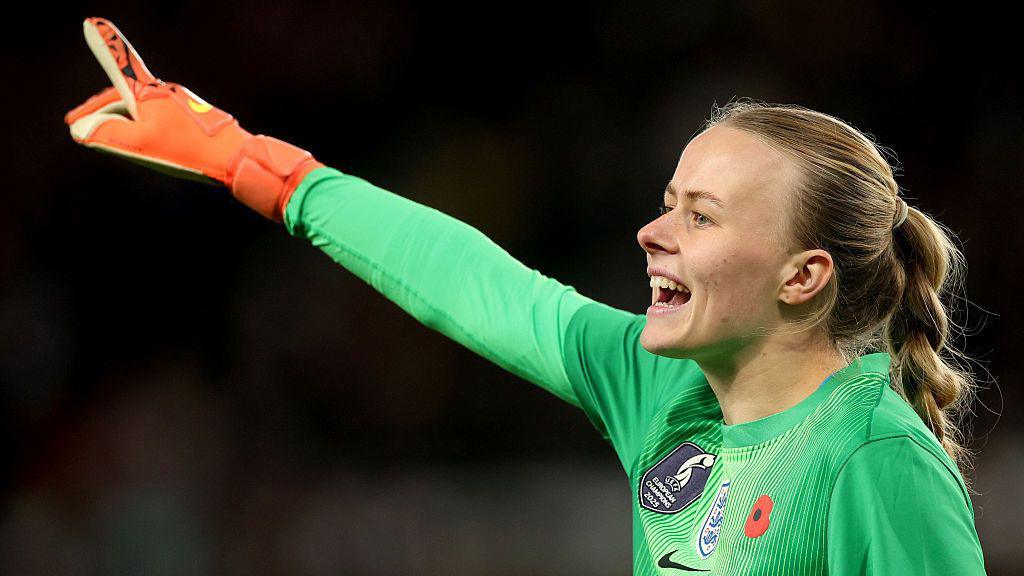 Hannah Hampton playing for England in October