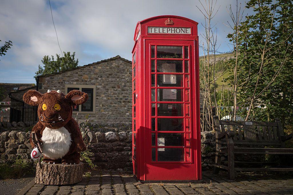 Gruffalo themed display, with a model of the creature next to a red phone box