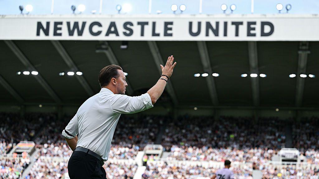 Newcastle head coach Matthias Jaissle on the touchline at St James' Park