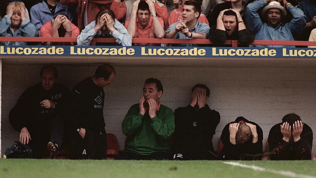 Brian Clough on the Nottingham Forest bench
