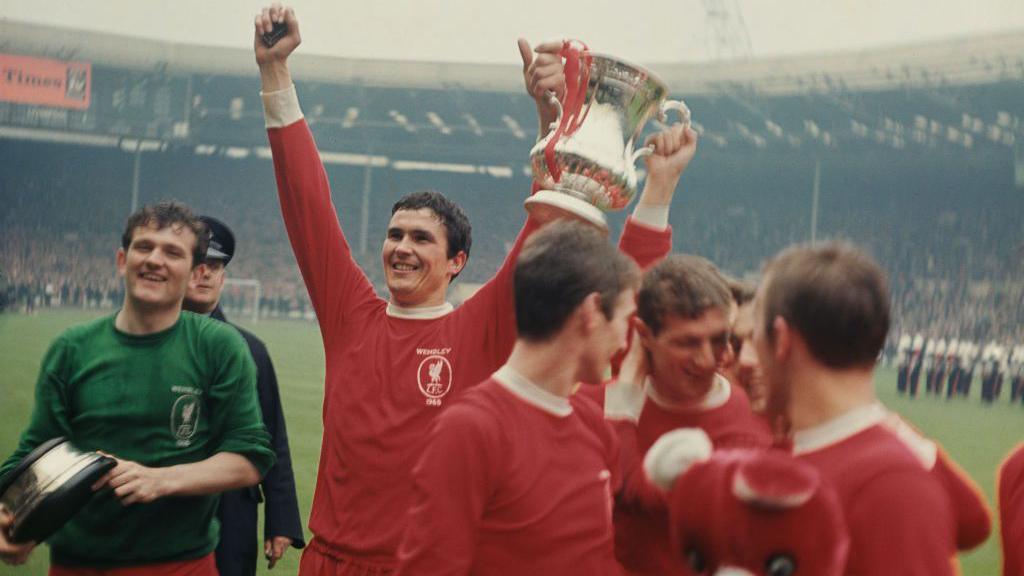 Ron Yeats celebrating with the FA Cup at Wembley