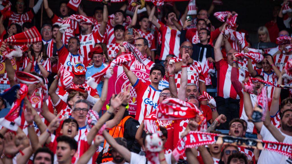 Girona fans astatine  the Parc des Princes for their team's Champions League lucifer  against Paris St-Germain