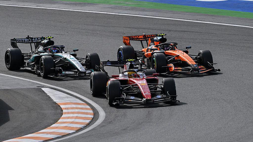Kimi Antonelli, Lewis Hamilton and Lando Norris battle on track in Zandvoort