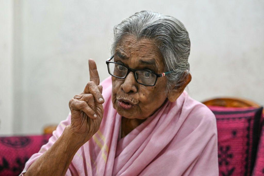 Chilukuri Santhamma, great-grand aunt of Usha Vance, at her residence in Visakhapatnam, Andhra Pradesh, India 