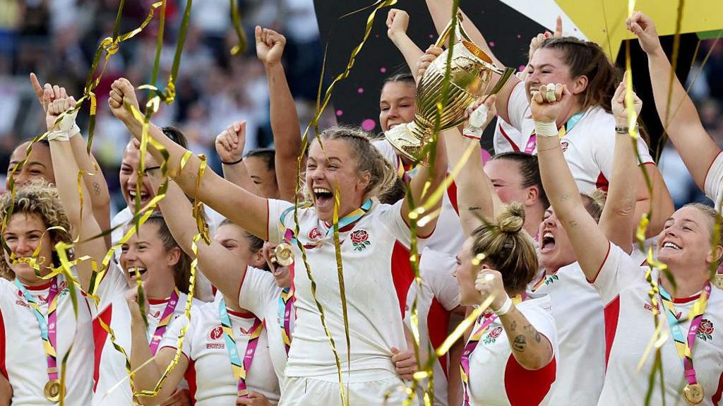 England captain Zoe Aldcroft lifts the World Cup
