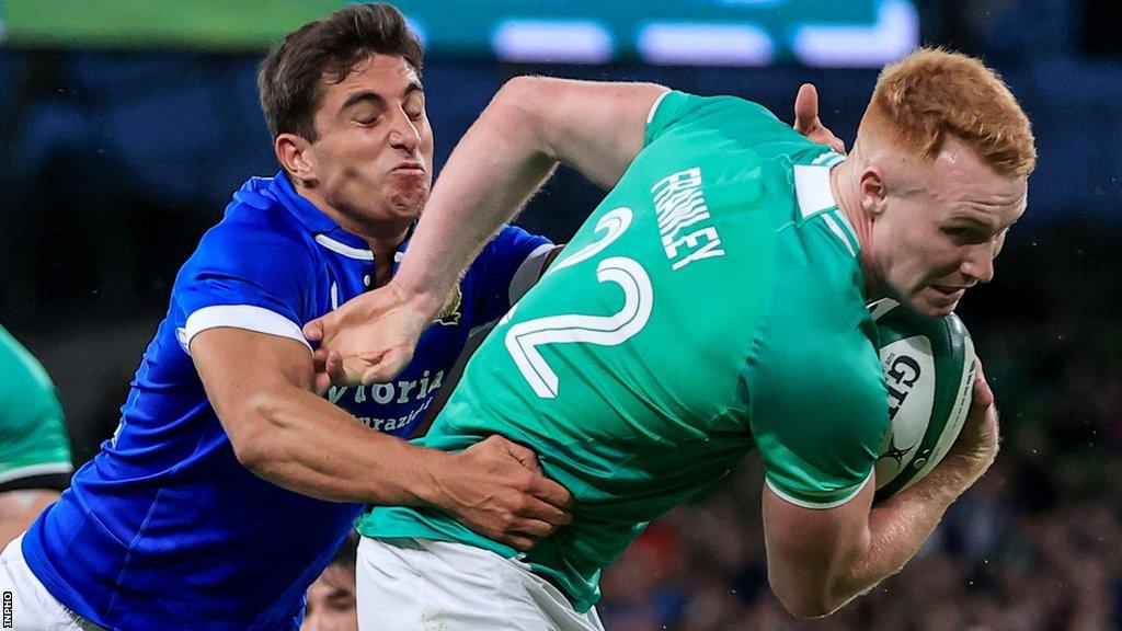 Ciaran Frawley in action against Italy in a World Cup warm-up game last August