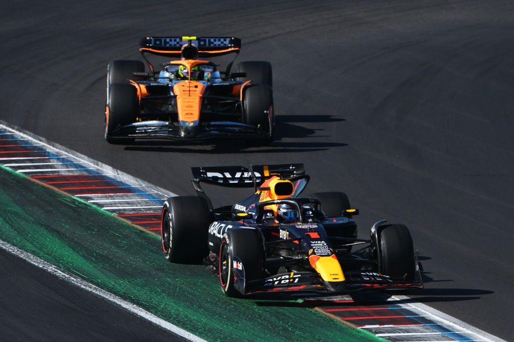 Red Bull's Max Verstappen leads McLaren's Lando Norris during the 2024 US Grand Prix