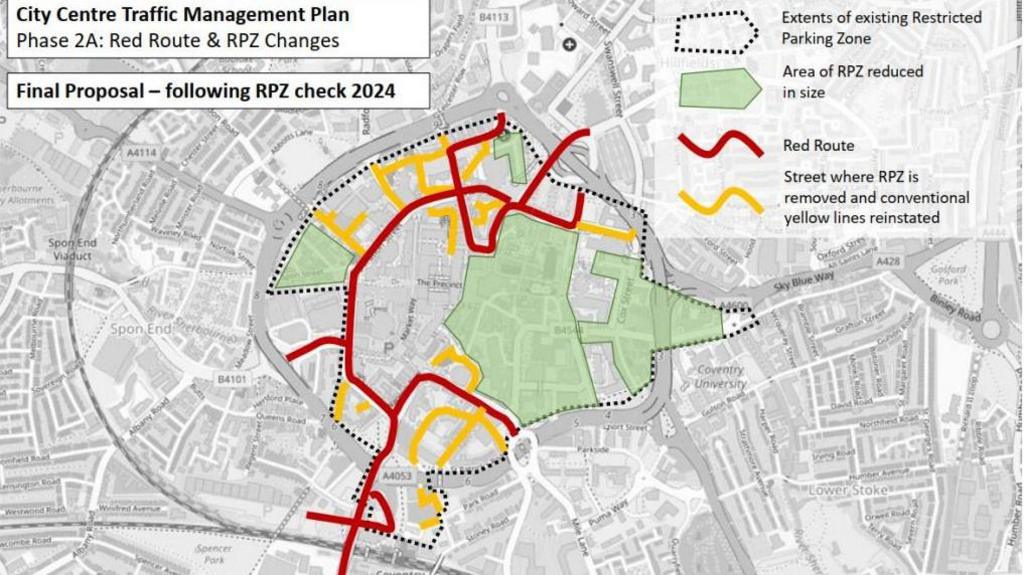 A road map with red route