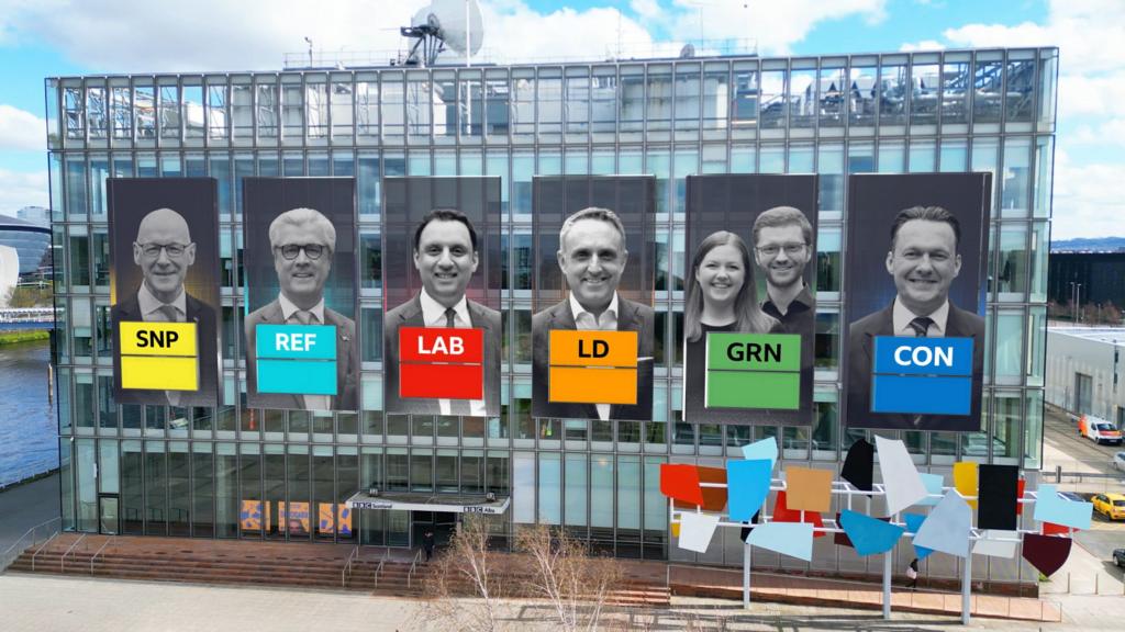 leader pics on BBC building