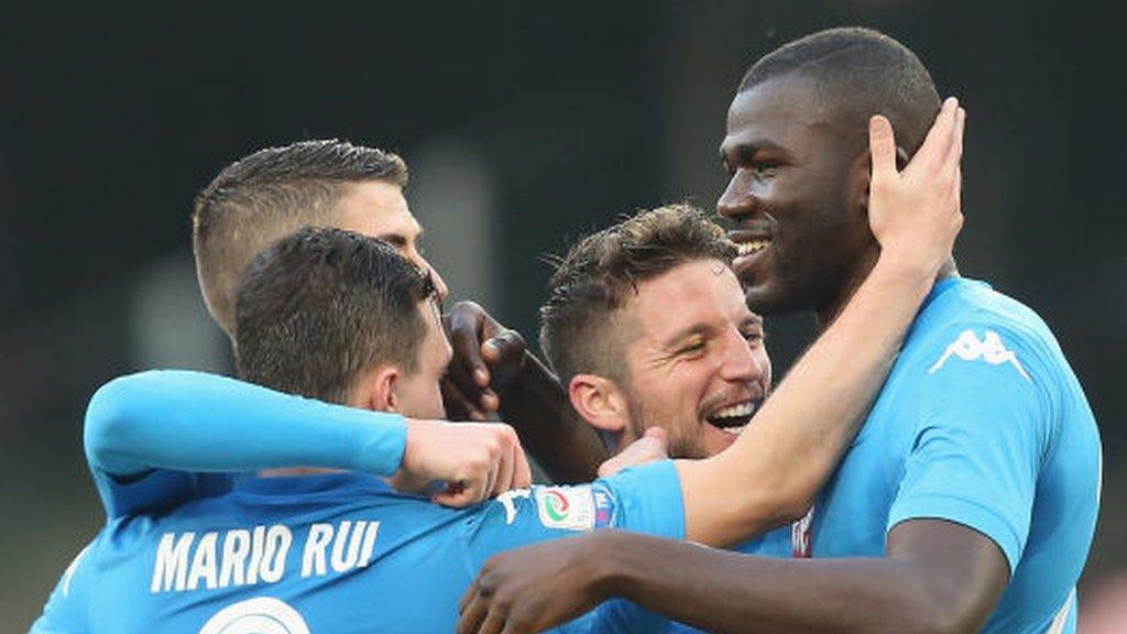 Napoli celebrate goal against Hellas Verona