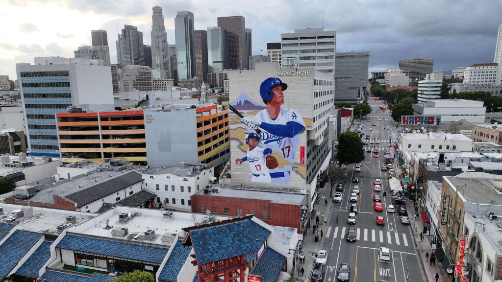 A portrait of Dodgers player Shohei Ohtani has become a popular tourist attraction - especially by visitors from his native Japan