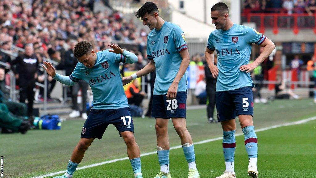 Manuel Benson (left) celebrates his goal against Bristol City