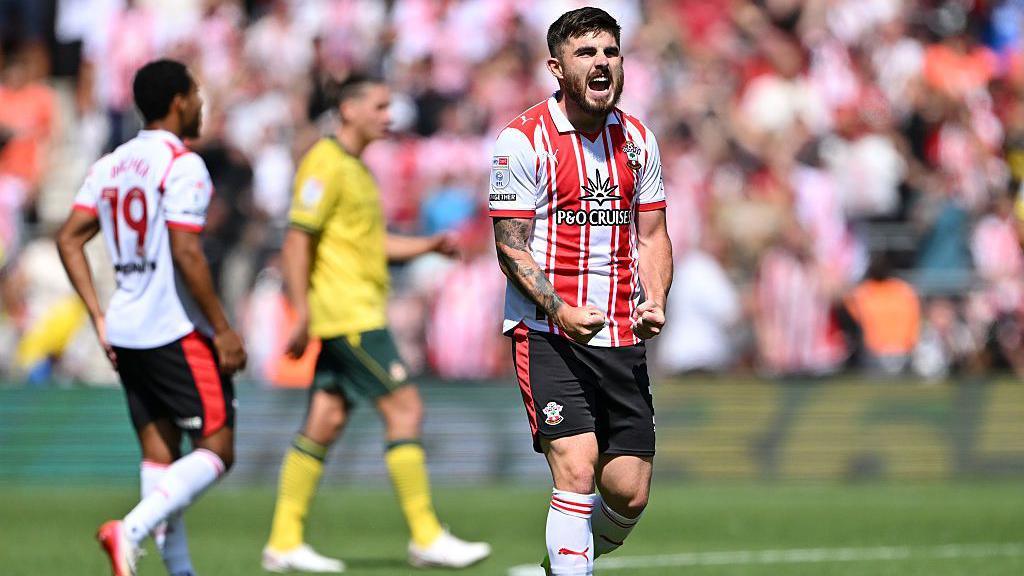 Ryan Manning celebrates after Southampton beat Wrexham at St Mary's
