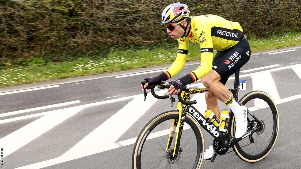 Belgian cyclist Wout van Aert competing at Dwars door Vlaanderen