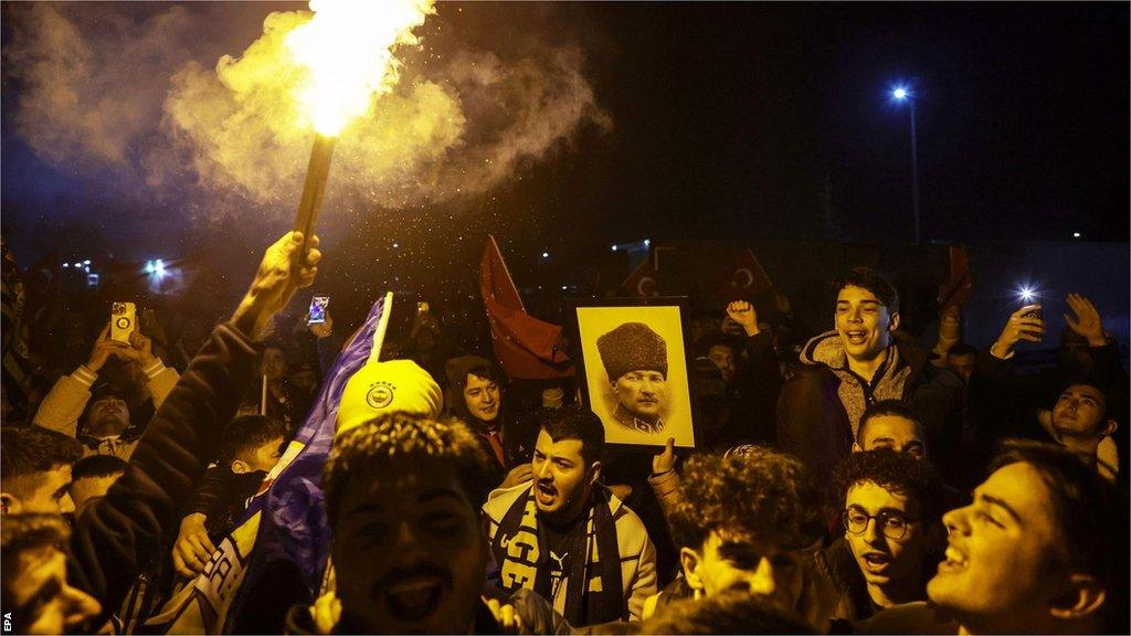 Fenerbahce fans gathered outside Sabih Gokcen airport