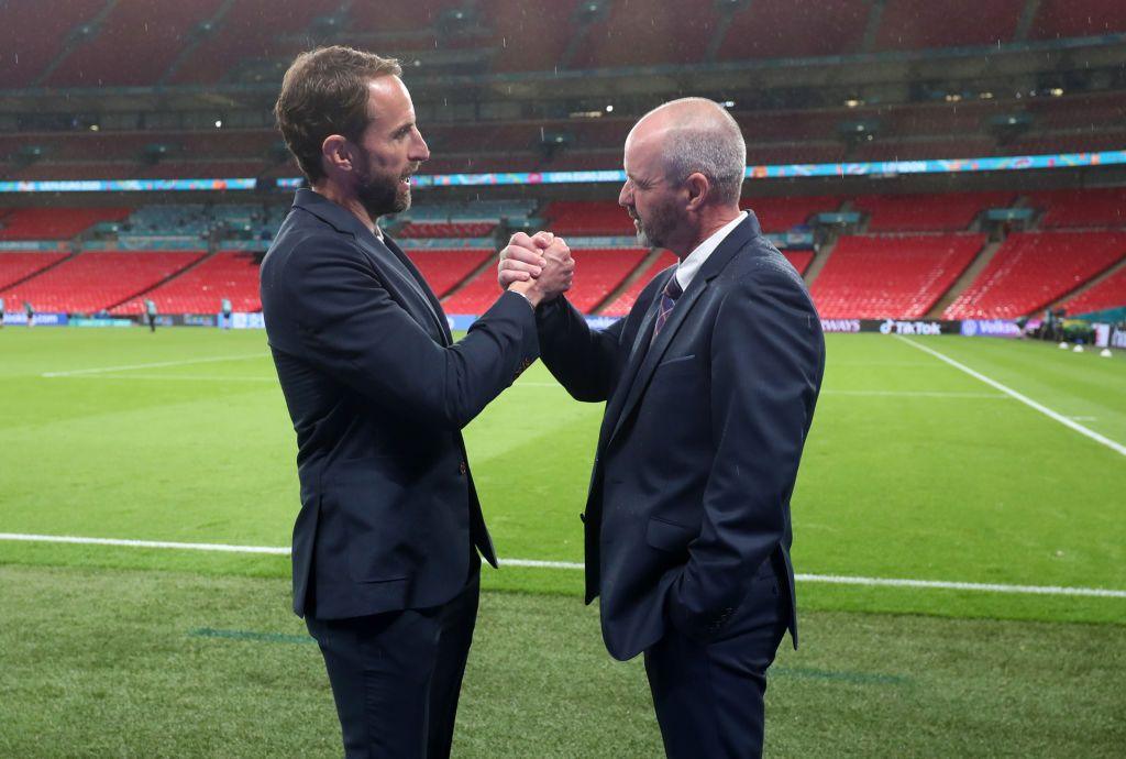 England manager Gareth Southgate and Scotland boss Steve Clarke shakes hands