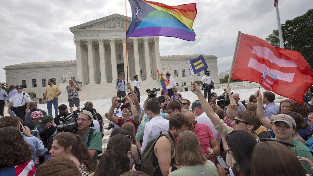 Crowds gather outside US Supreme Court