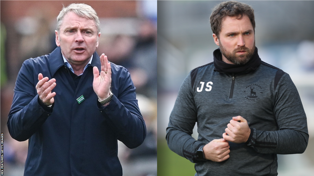 Carlisle boss Paul Simpson and Stockport head of performance Jake Simpson