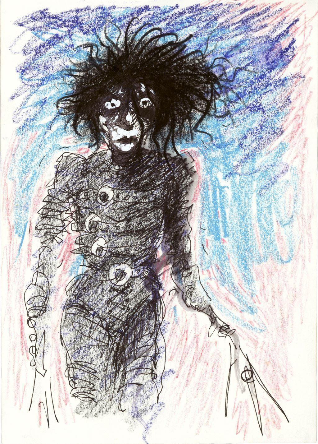 A sketch by Tim Burton of Edward Scissorhands from 1990