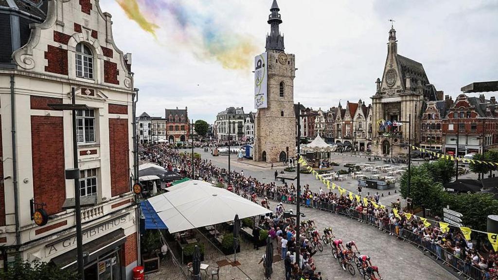 Tour de France peloton moves through Bethune on stage one of the 2025 Tour de France
