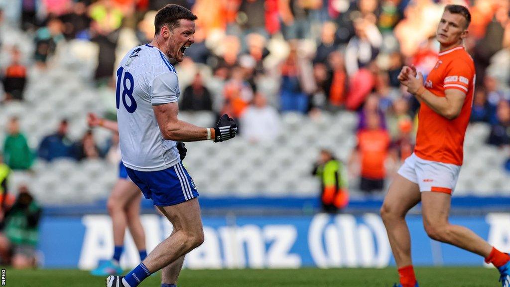 Conor McManus celebrates after landing the free which brought last year's All-Ireland quarter-final against Armagh to a penalty shootout