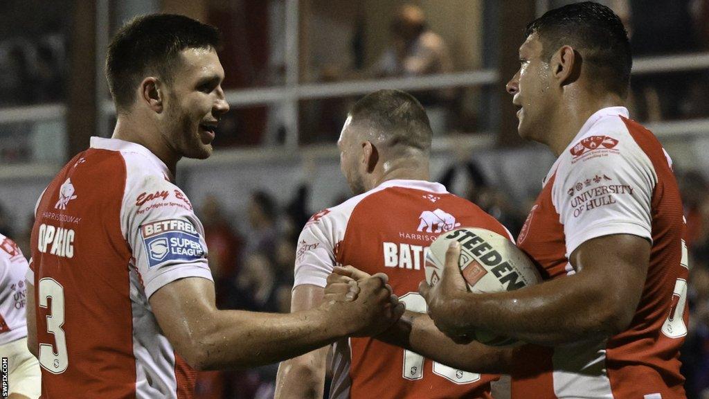 Ryan Hall celebrates his try