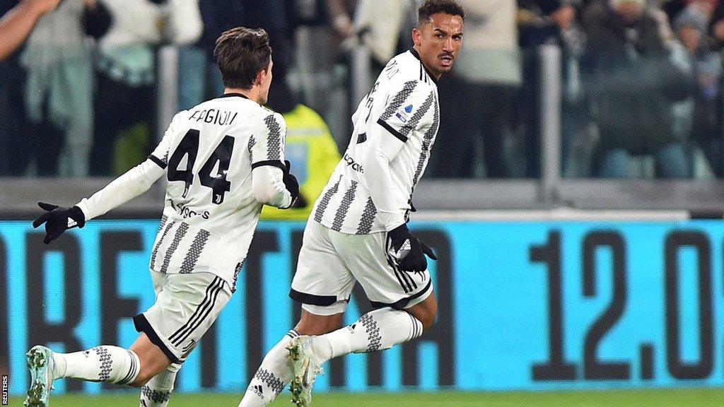 Danilo, right, celebrates his second goal in Serie A of 2023