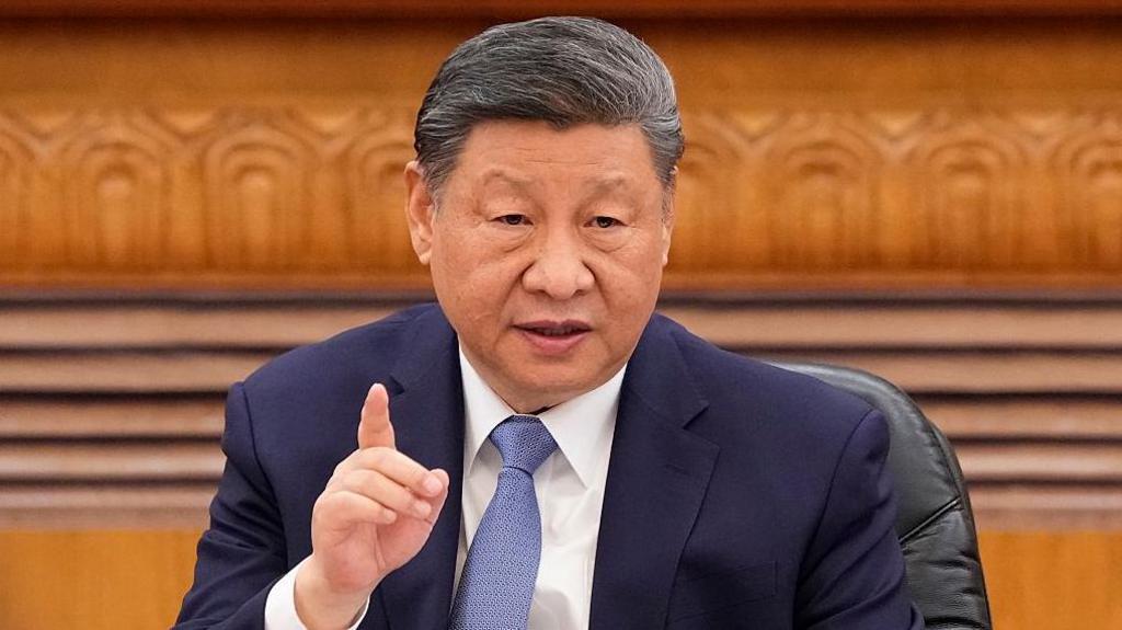 Chinese President Xi Jinping speaks during an international business meeting at The Great Hall Of The People on 28 March, 2025 in Beijing, China.