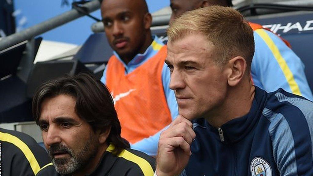 Joe Hart (left) and Fabian Delph (orange bib)