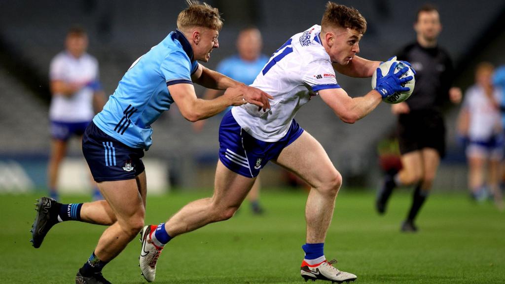 Micheal Bannigan attempts to burst away from Dublin's Cian Murphy at Croke Park