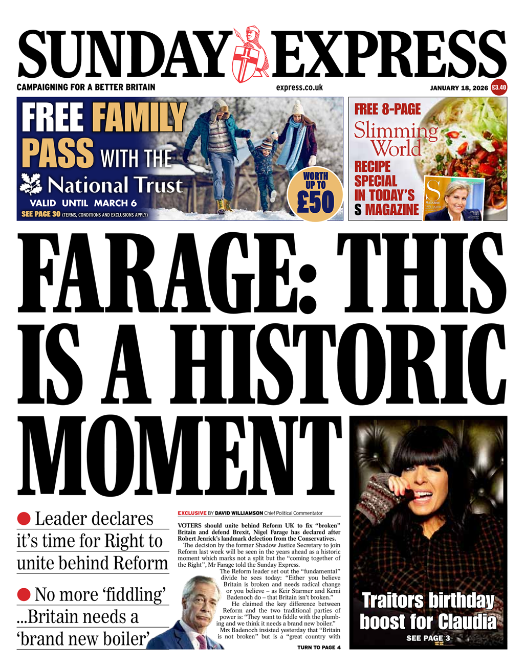 “Farage: Ky është një moment historik”, shkruhet në titullin kryesor të faqes së parë të gazetës Sunday Express.