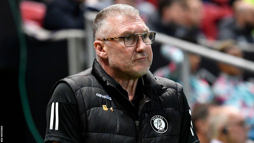 Nigel Pearson looks on from the dugout during Bristol City's defeat by Coventry