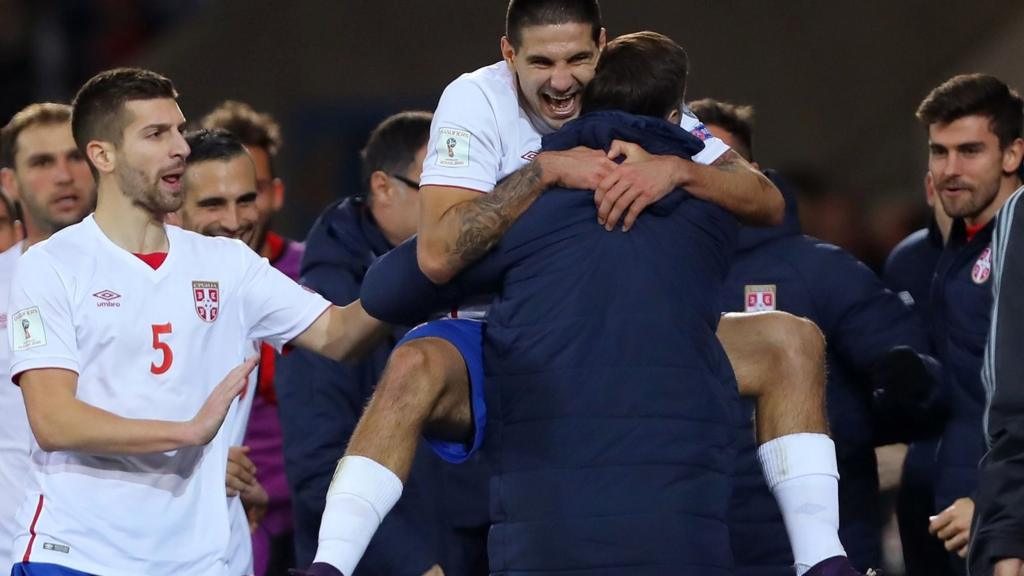 Aleksandar Mitrovic of Serbia celebrates