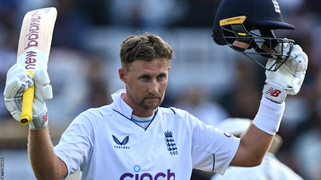 Joe Root celebrates century