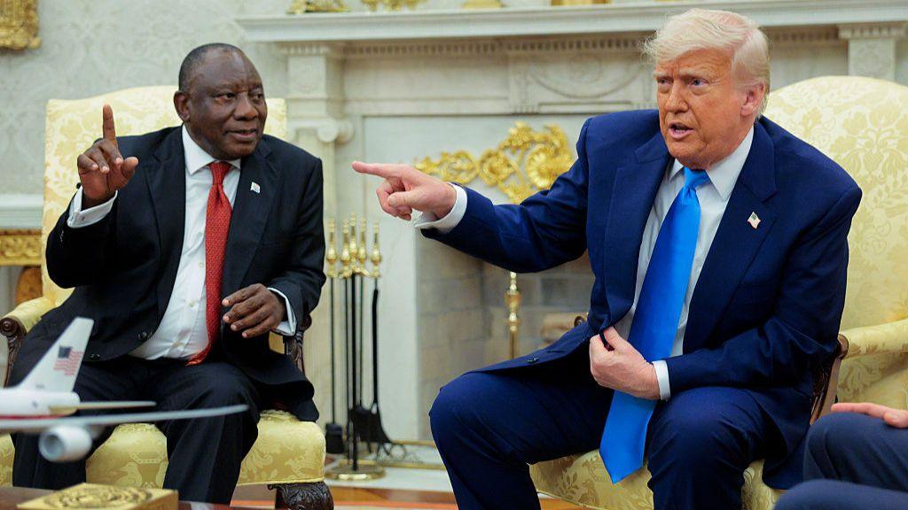 President Donald Trump speaks during a meeting with South Africa President Cyril Ramaphosa in the Oval Office of the White House on 21 May 2025 in Washington, DC.