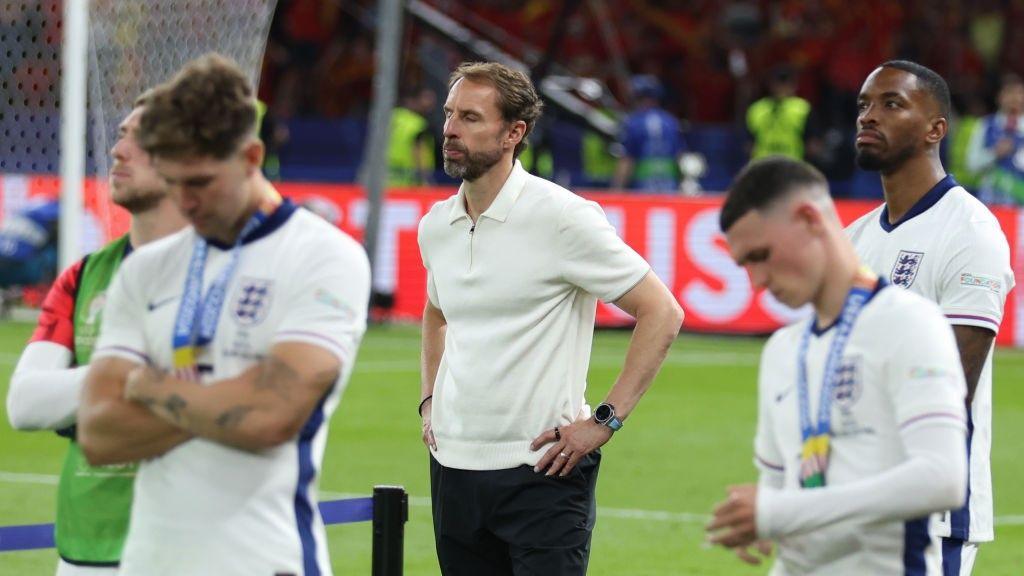 England manager Gareth Southgate and players looking dejected at Euro 2024 final