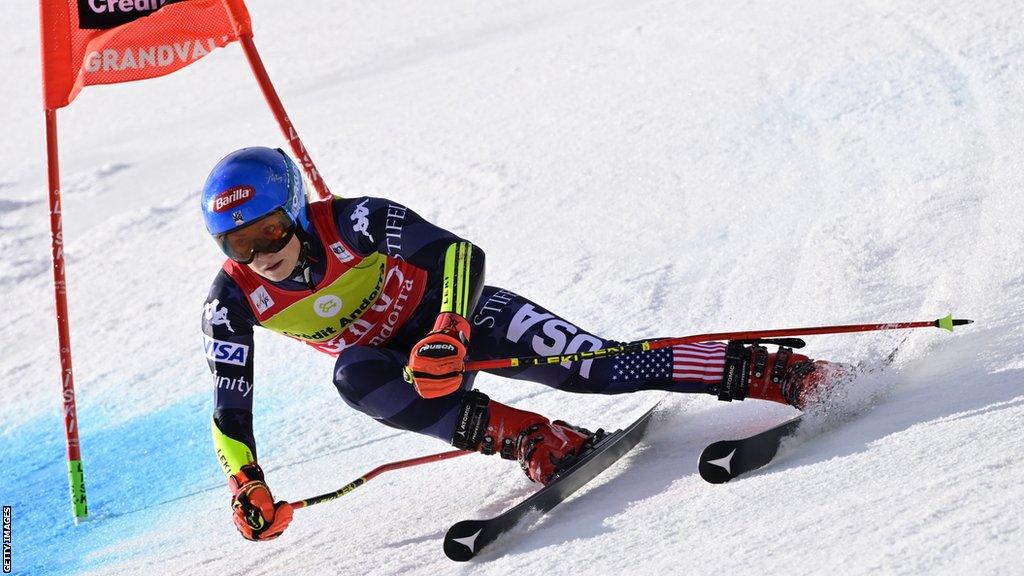 Mikaela Shiffrin during her first run of the giant slalom