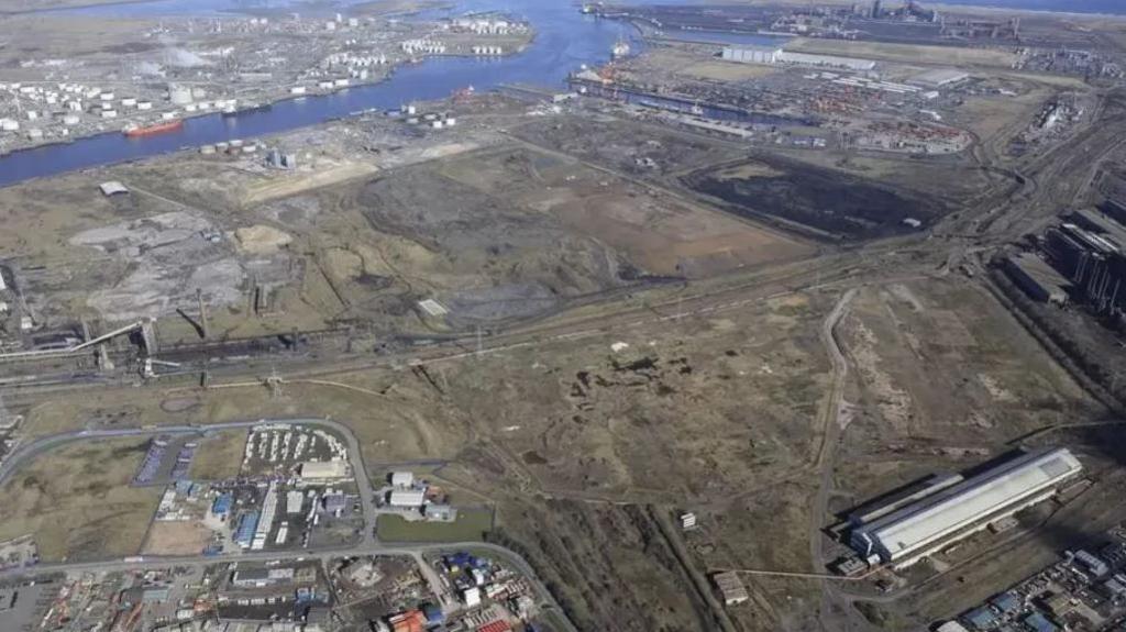 An aerial view of the large brownfield development site