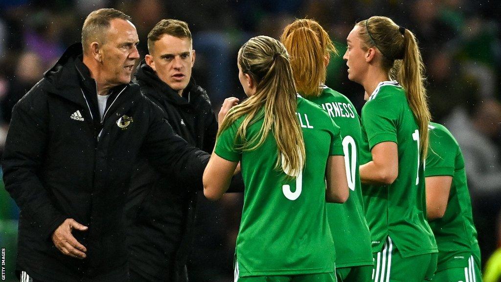 Kenny Shiels gives instructions to his players during a match