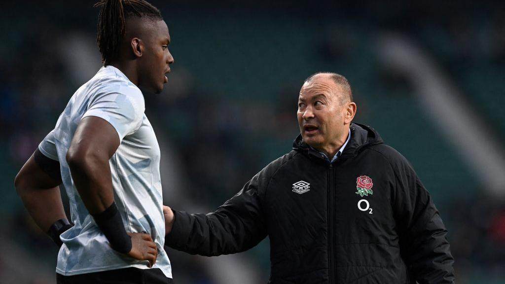 Maro Itoje with Eddie Jones