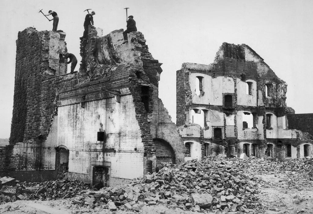 Carmarthen Castle and prison being demolished to make way for a new civic centre, 1938