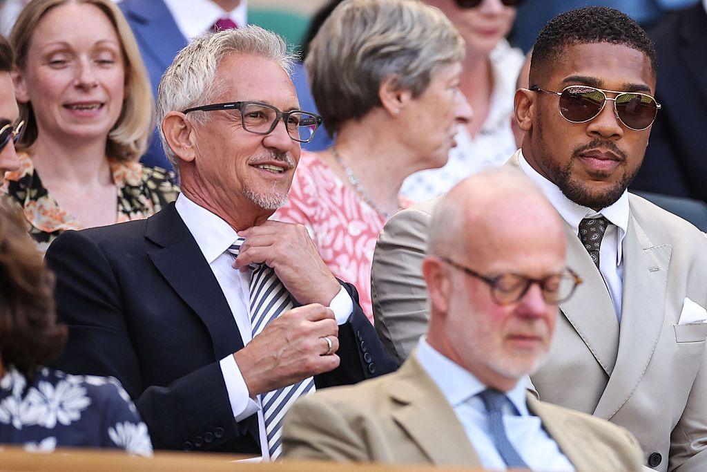 Gary Lineker and Anthony Joshua watch on from the Wimbledon Centre Court royal box