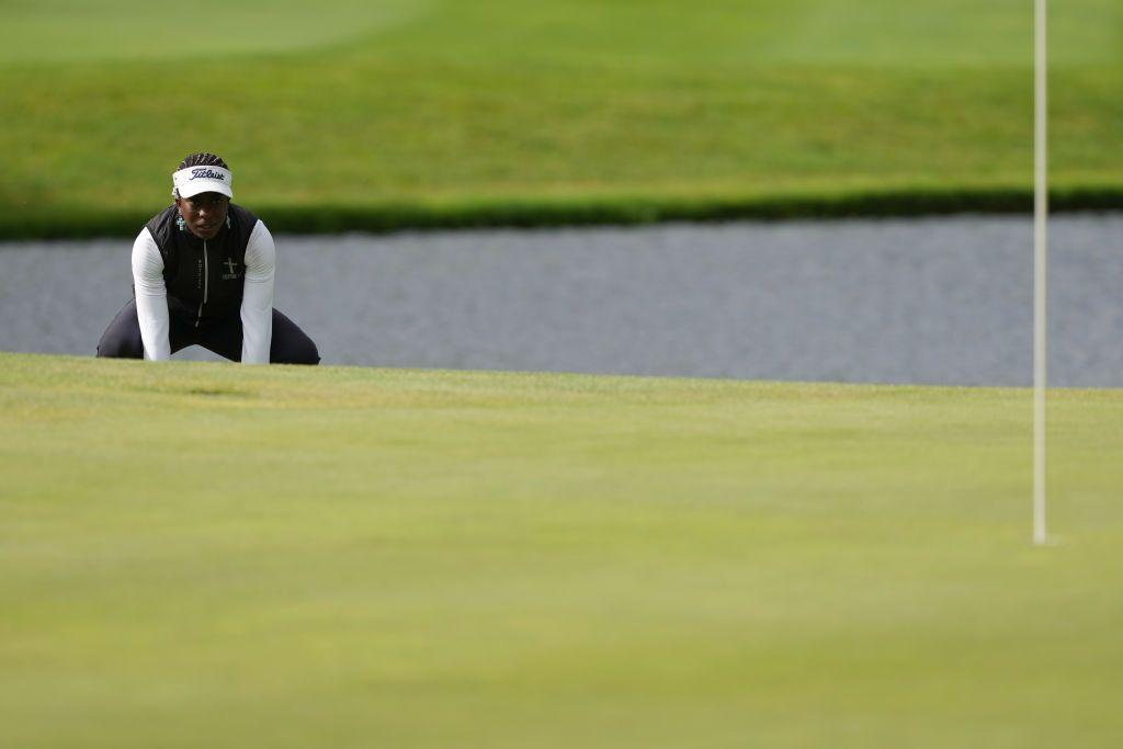  Georgia Oboh of Nigeria lines up a putt on the fifth green during the final round of the Dow Championship at Midland Country Club on 30 June in Midland, Michigan.