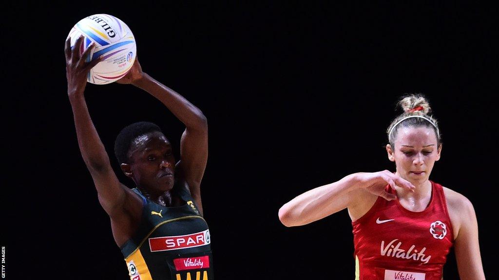 Bongiwe Msomi playing netball for South Africa