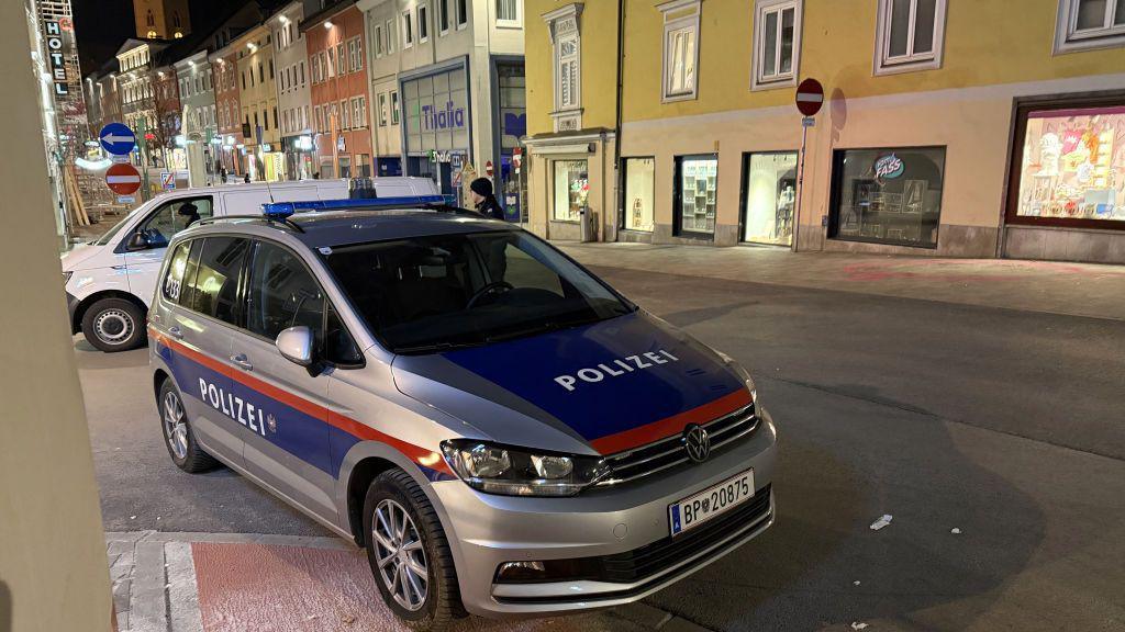 A police car in a street in Villach