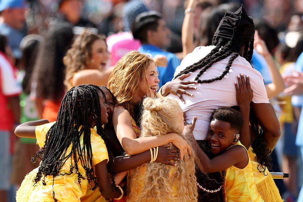 Shakira and Burna Boy perform with Ghetto Kids during the FIFA World Cup 2026 Halftime Show at New York-New Jersey Stadium in the US.