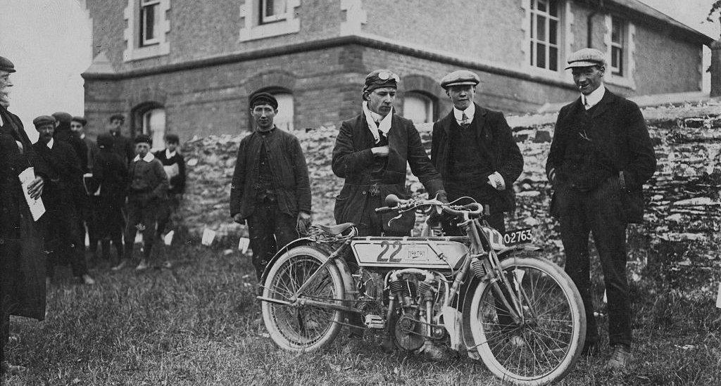 Rem Fowler with a 5 hp Peugeot-engined Norton motorcycle