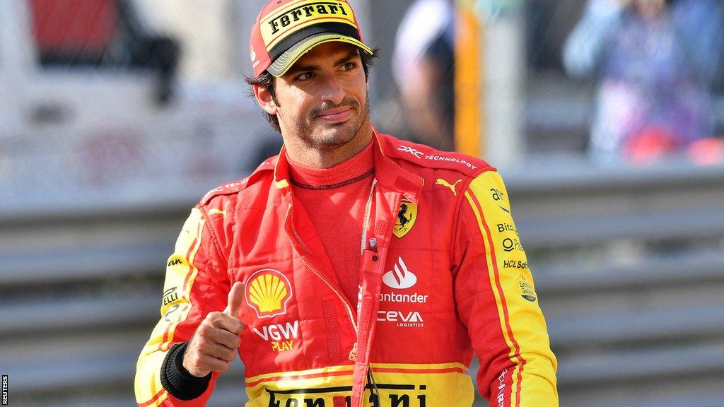 Carlos Sainz celebrates taking pole position for the Italian Grand Prix at Monza